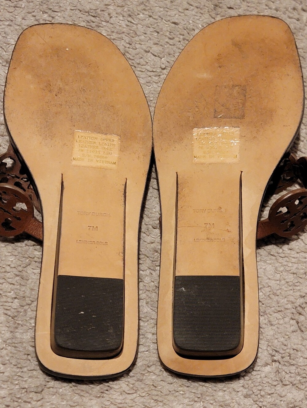 Tory Burch Tiny Miller Thong Sandals Burnt Cuoio Brown Size 7 - Picture 7 of 8